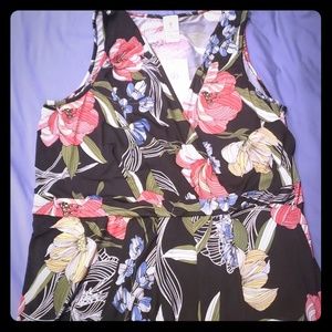 Tropical Print Dress Faux Wrap Dress